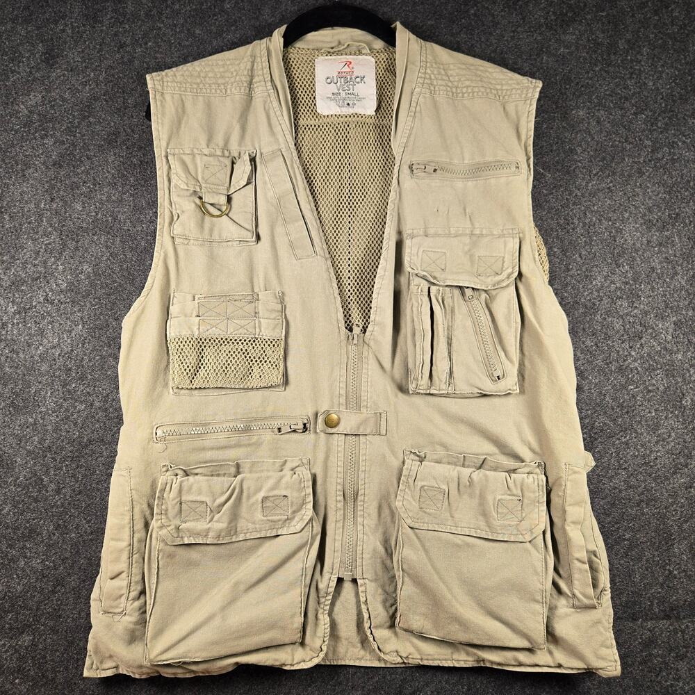 Rothco Outback Vest Mens S Khaki Stone Washed Canvas Utility Fishing Gorpcore